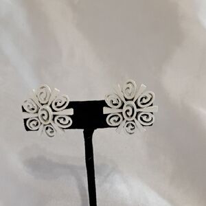 Trifari Elegant White Swirl Clip Earrings